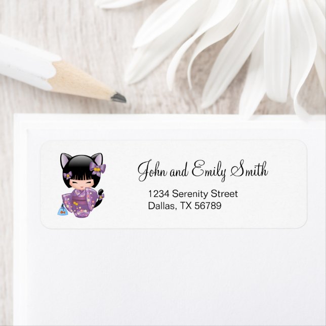 Étiquette Neko Kokeshi Poupée - Cat Ears Geisha Girl (En situation)