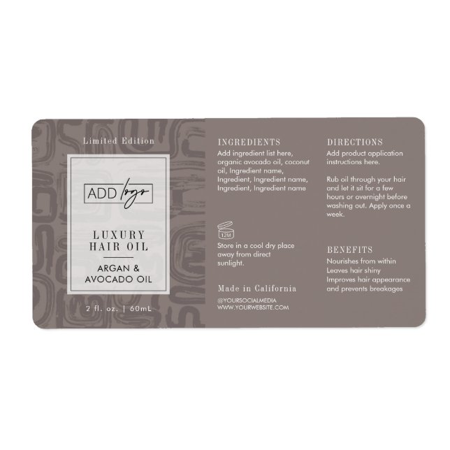 Étiquette Neutral Tan Bohemian Logo 2OZ Dropper Bottle (Devant)