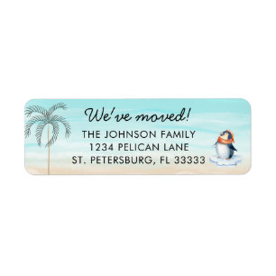 Étiquette New Home Florida Beach Cute Penguin Adresse de ret
