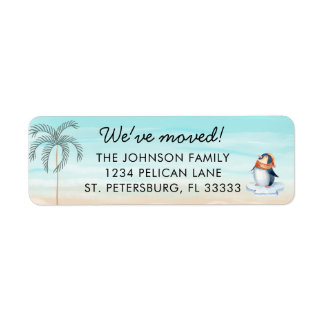 Étiquette New Home Florida Beach Cute Penguin Adresse de ret