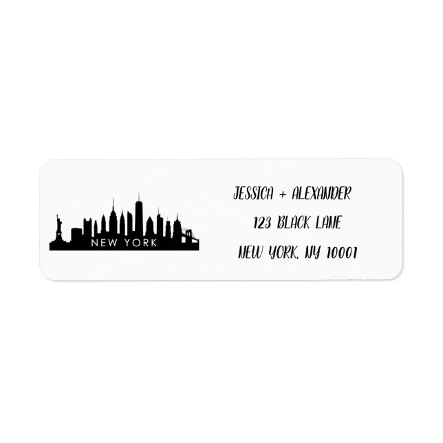 Étiquette New York Skylin Silhouette Black Elegant Script La (Devant)
