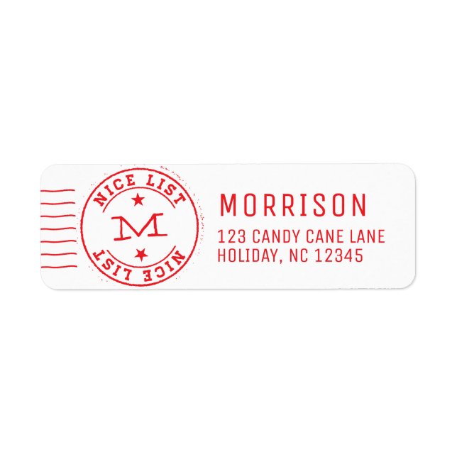 Étiquette Nice Liste Monogramme Rouge (Devant)