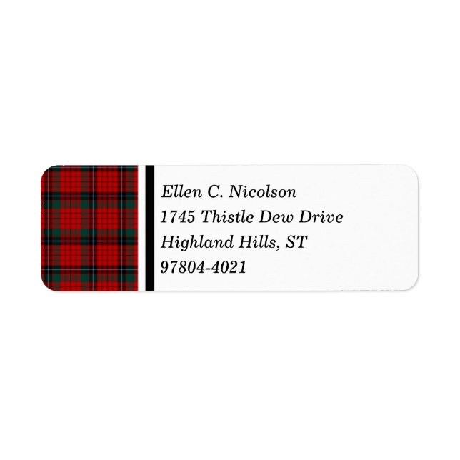 Étiquette Nicolson Clan Tartan rouge et noir écossais (Devant)