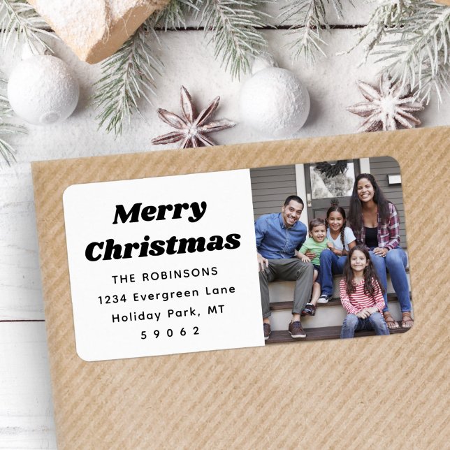 Étiquette N'Importe Quel Texte Noël Photo Chic Retro Adresse (Créateur téléchargé)