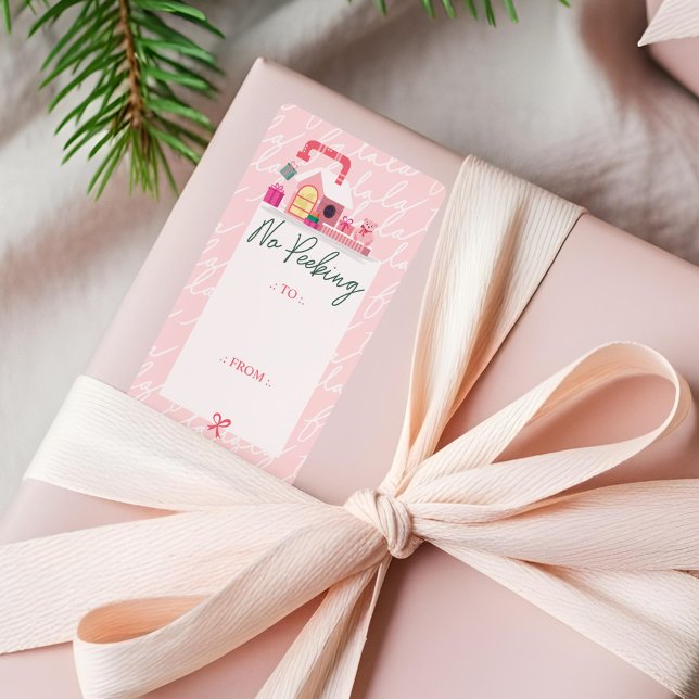 Étiquette No Peeking Pink Christmas Elf Toy Workshop Fa La  (No Peeking Pink Christmas Elf Toy Workshop Fa La Label)