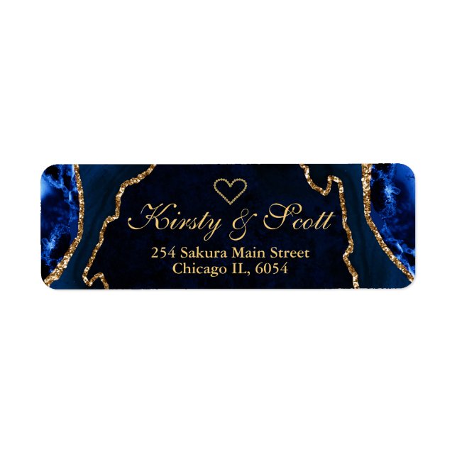 Étiquette Noces de Fausse Agate Pailletée Or Bleu (Devant)