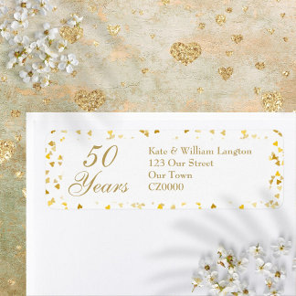 Étiquette Noces d'or Confettis de cœurs dorés pour 50 ans de