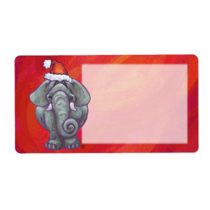 Étiquette Noël à l'éléphant sur fond rouge