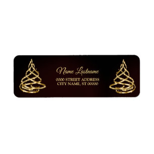 Étiquette Noël Adresse de retour Shiny Golden Ribbon Tree