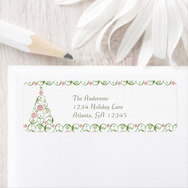 Étiquette Noël Arbre Snowflake Swirl Noël Retour (En situation)