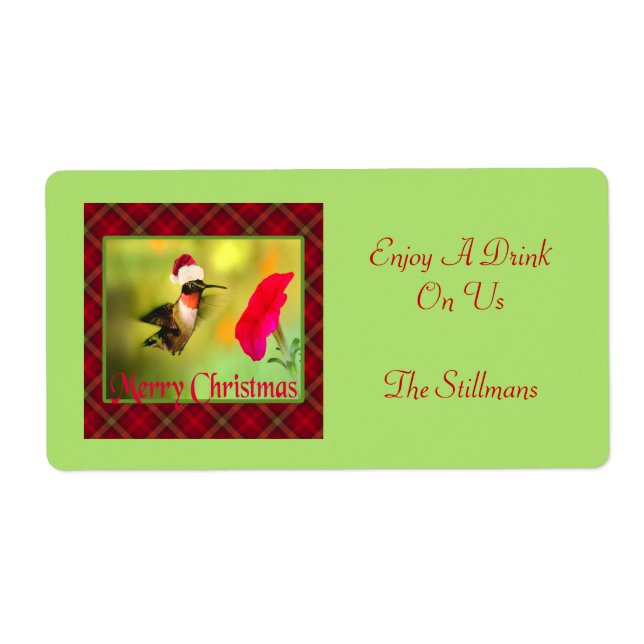 Étiquette Noël aux colibris de Santa Hat (Devant)