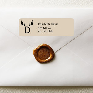 Étiquette Noël beige bois monogramme retour adresse