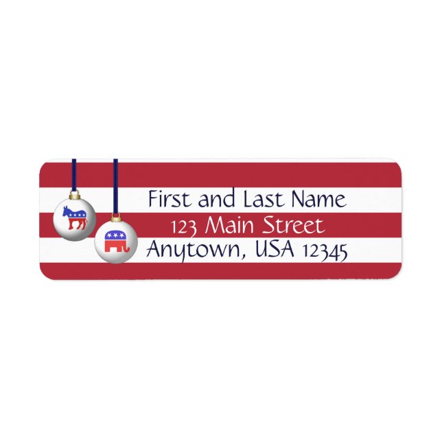 Étiquette Noël bipartisan rouge blanc et bleu patriotique (Devant)