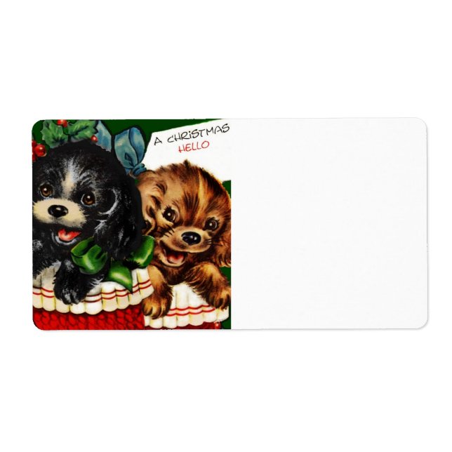 Étiquette Noël Bonjour Puppies (Devant)