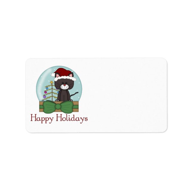 Étiquette Noël Chat Kitten Vacances Noël Snowglobes (Devant)