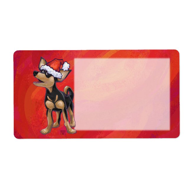 Étiquette Noël Chihuahua en rouge (Devant)