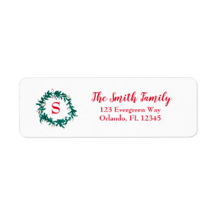 Étiquette Noël de la couronne verte de monogramme