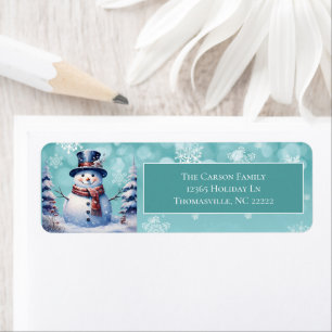 Étiquette Noël de la forêt d'hiver Adresse turquoise