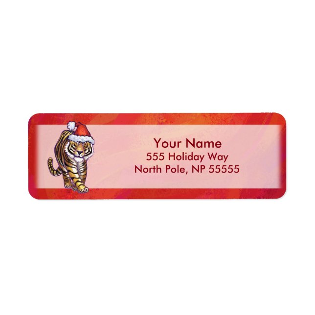 Étiquette Noël de tigre sur le rouge (Devant)