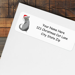 Étiquette Noël Drôle Chat Gris Grincheux Humour Férié