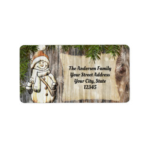 Étiquette Noël du bonhomme de neige souriant