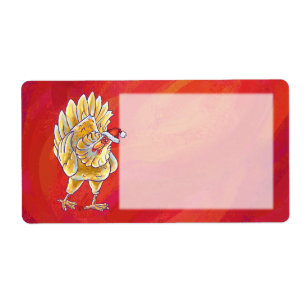 Étiquette Noël Du Poulet Sur Rouge