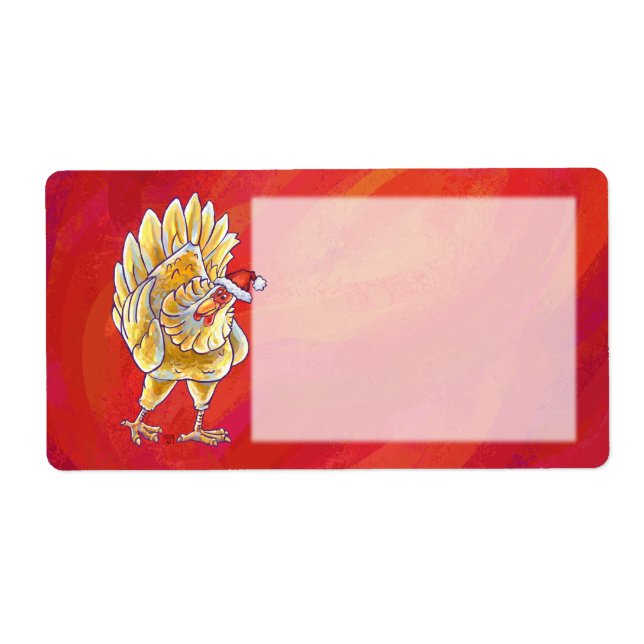 Étiquette Noël Du Poulet Sur Rouge (Devant)