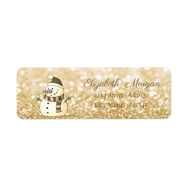 Étiquette Noël élégant, Snowman, Glitterie (Devant)