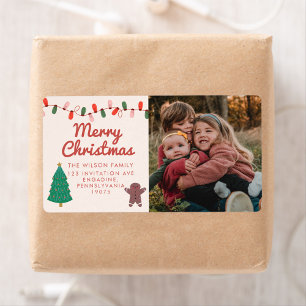Étiquette Noël Famille Photo Joyeux Noël Adress Labe