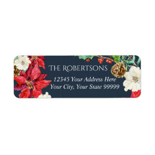 Étiquette Noël floral de la marine   Adresse de retour