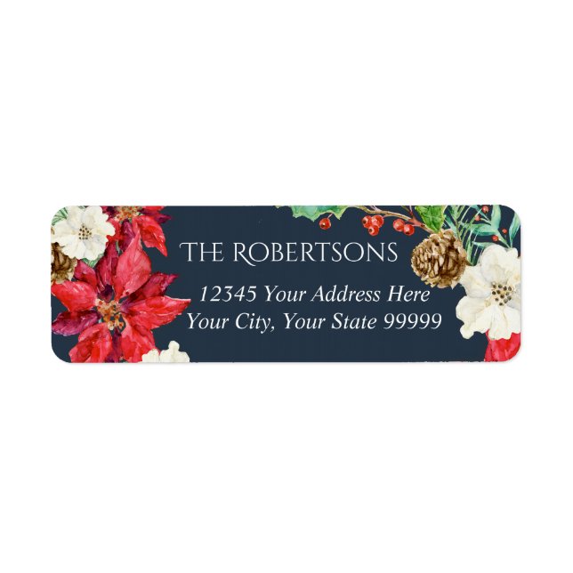 Étiquette Noël floral de la marine | Adresse de retour (Devant)