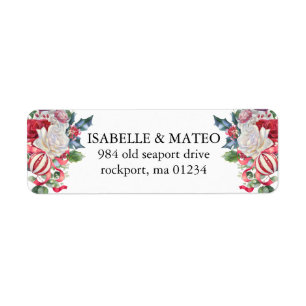Étiquette Noël Floral Greenery Mariage Retour Adresse
