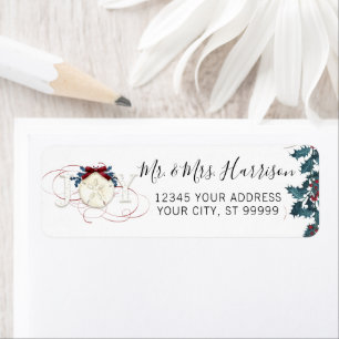 Étiquette Noël Joy Beach Sand Dollar Rouge Holly Script