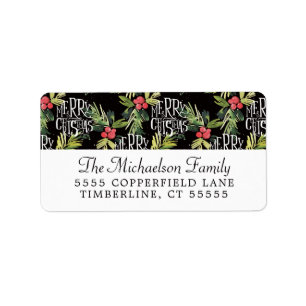 Étiquette Noël Joyeux Noël - Holly Black Motif