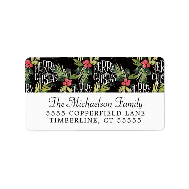 Étiquette Noël | Joyeux Noël - Holly Black Motif (Devant)