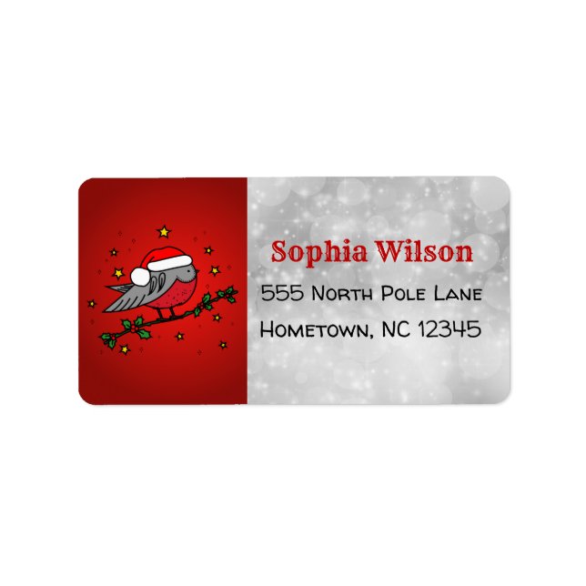 Étiquette Noël mignon Red Robin Bird (Devant)