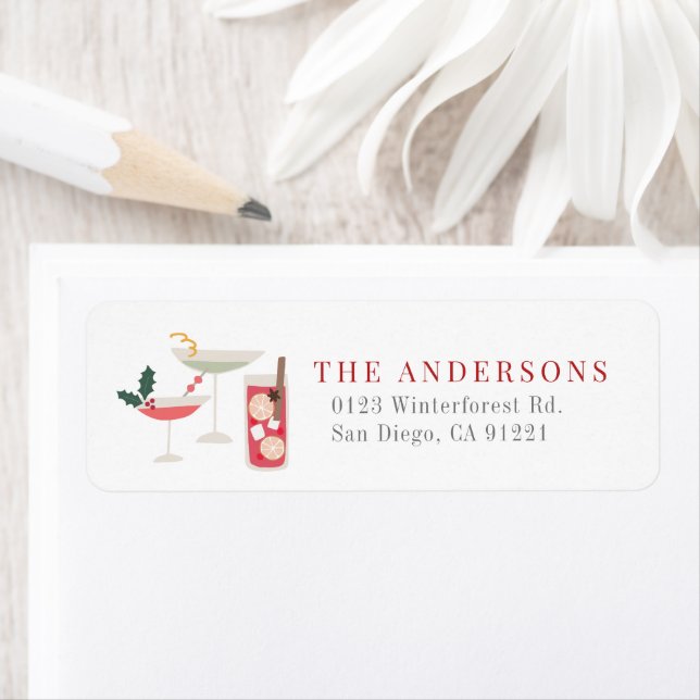 Étiquette Noël moderne Cocktails de vacances Retour Adresse (En situation)