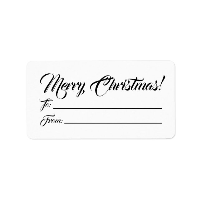 Étiquette Noël noir blanc à partir de l'écriture vide élégan (Devant)