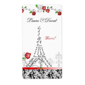 Étiquette Noël Paris France Merci Tour Eiffel Rose rouge