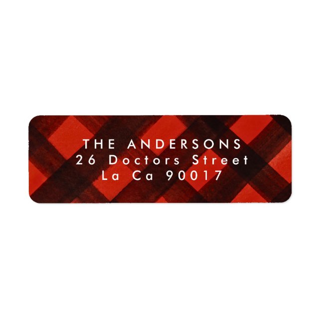 Étiquette Noël Plaid Rouge Noir Peinture Moderne (Devant)