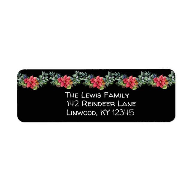 Étiquette Noël Poinsettia Garland en noir (Devant)