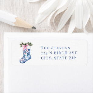 Étiquette Noël rose et bleu Grandmillennial Stocking