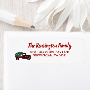 Étiquette Noël Rouge Camion Green Plantation Tree vacances