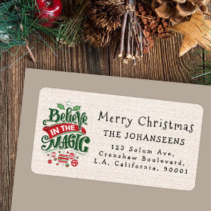 Étiquette Noël Rustique Faux Toile de Jute Croyez à la Magie