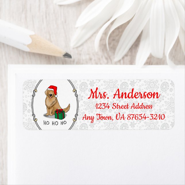 Étiquette Noël Santa Claus Golden Retriever Chien mignonne (En situation)