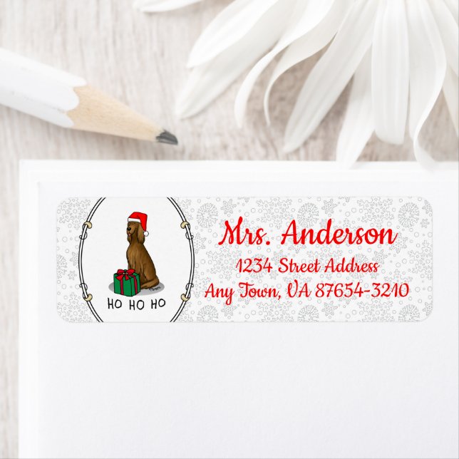 Étiquette Noël Santa Hat Irlandais Setter Chien (rouge 1) mi (En situation)