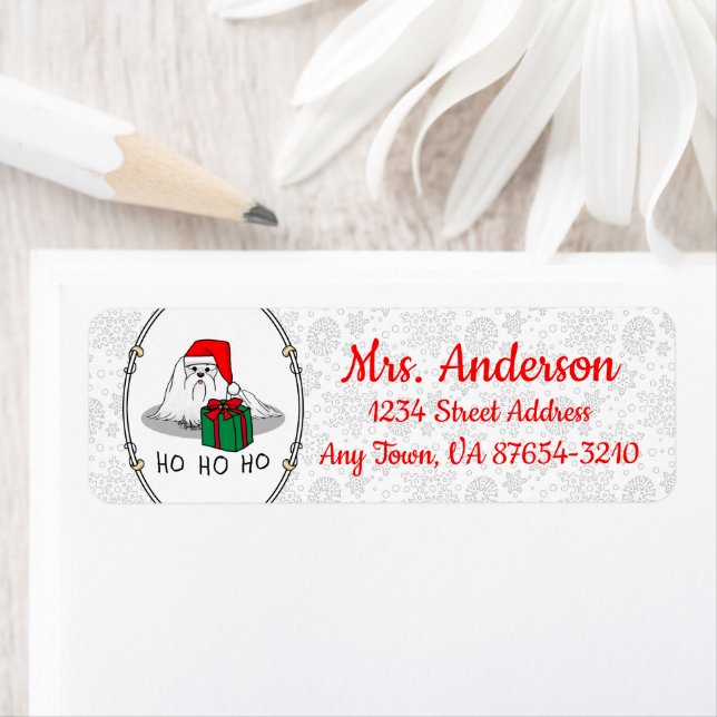 Étiquette Noël Santa Hat Maltese Chien mignonne Drôle (En situation)