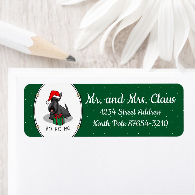 Étiquette Noël Santa Hat Scottish Terrier (noir) mignonne (En situation)