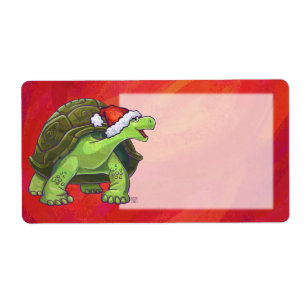 Étiquette Noël Tortue Sur Rouge