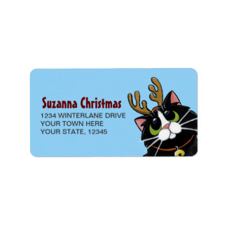 Étiquette Noël Tuxedo Cat Reindee